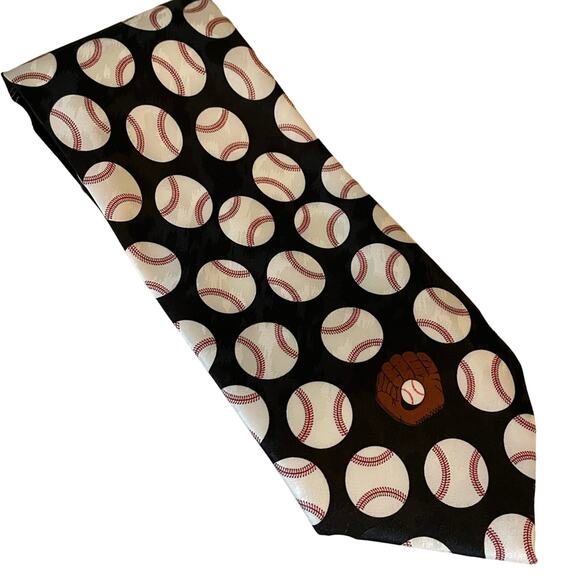 Men's Walnut Ridge Baseball Theme Tie  2002 Tossed Baseballs Black Sporty - Picture 1 of 4